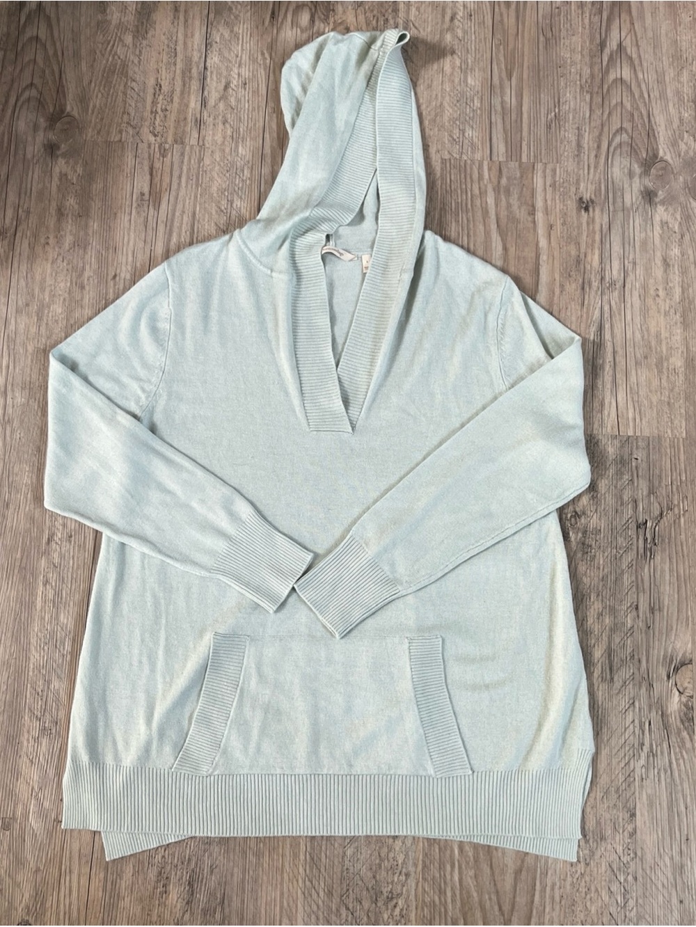 Soft Surroundings Mint Green Hooded Tunic Sweater Cashmere Wool Blend Size L